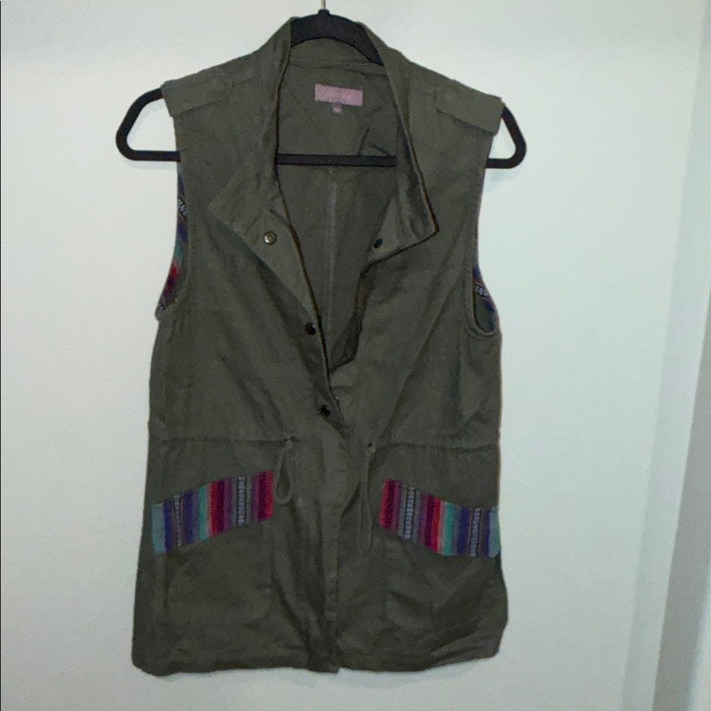 Harper Olive Vest with multi-color Stripes